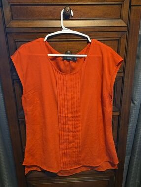 The Limited Orange Pintuck Sleeveless Blouse
